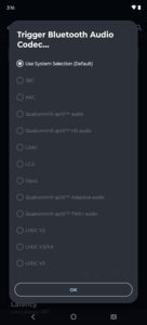 Dostępne kodeki audio Bluetooth