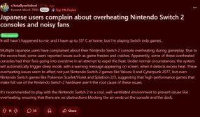 Switch 2 przegrzewa się w Japonii w poście na Reddicie (źródło obrazu: zrzut ekranu, subreddit Totally Switched)