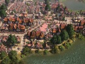 Obraz przedstawiający budynki z gry Farthest Frontier, która jest obecnie przeceniona o 50% na Steamie.