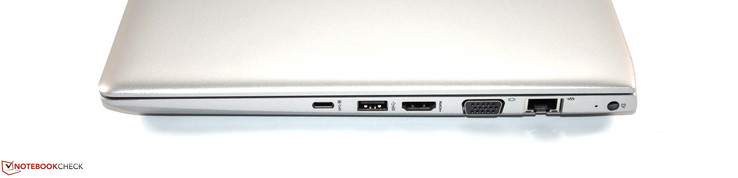 prawy bok: USB typu C, USB typu A (3.0), HDMI, VGA, LAN, gniazdo zasilania