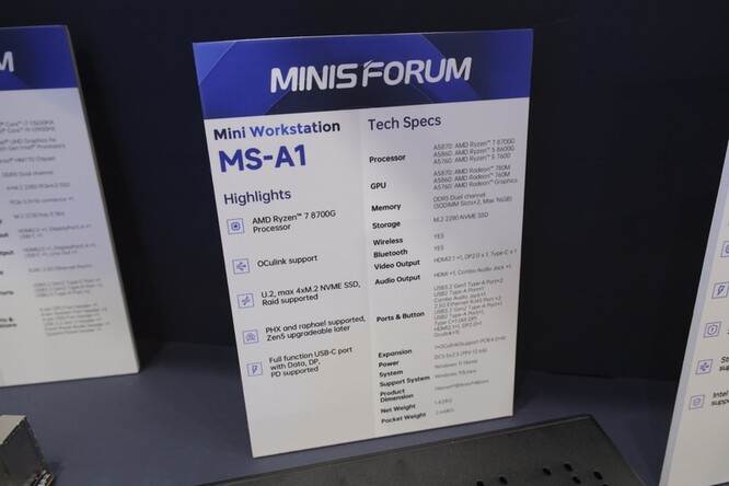 MS-A1 posiada imponującą specyfikację techniczną, z której najważniejszymi są port OCuLink i do 96 GB pamięci. (Źródło: PC Watch)