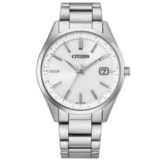 Zegarek Citizen CB0300-53A z mechanizmem Eco-Drive sterowanym radiowo, z białą tarczą, kopertą i bransoletą ze stali nierdzewnej, nakładanymi indeksami w kształcie pałeczek oraz okienkiem datownika na godzinie 3.