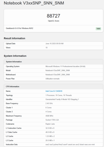 GeForce RTX 5050 laptop Geekbench OpenCL (źródło obrazu: Geekbench)