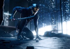 Postać z Ghostrunnera trzymająca miecz w wieżowcu