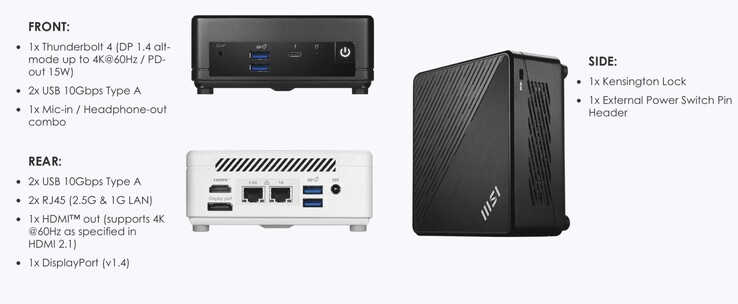 MSI Cubi 5 1M mini PC oferuje również bogaty zestaw portów. (Źródło obrazu: MSI)
