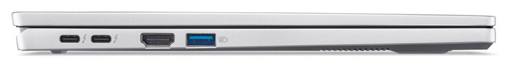 Lewa strona: 2x Thunderbolt 4/USB 4 (USB-C; Power Delivery, DisplayPort), HDMI, USB 3.2 Gen 1 (USB-A)