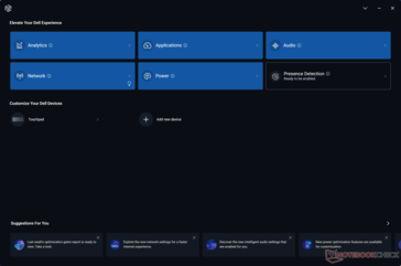 Ekran główny programu Dell Optimizer