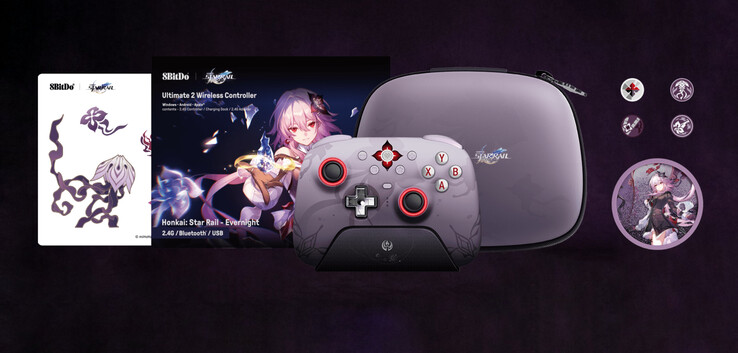 Honkai: Star Rail - Evernight Edition zawiera kilka unikalnych akcesoriów oprócz samego kontrolera. (Źródło obrazu: 8BitDo)