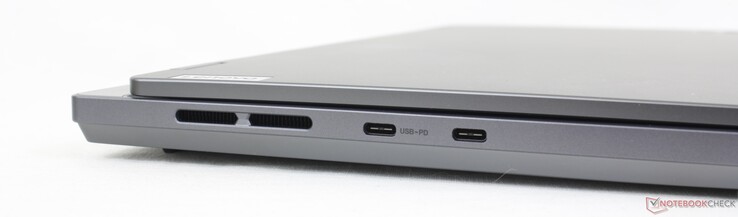 Po lewej: 1x USB-C 3.2 Gen. 2 + DisplayPort 1.4 + 140 W Power Delivery, 1x USB-C 3.2 Gen. 2 + DisplayPort 1.4