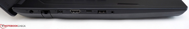 lewy bok: gniazdo zasilania, LAN, mini DisplayPort, HDMI, USB typu C, USB typu A, gniazdo audio