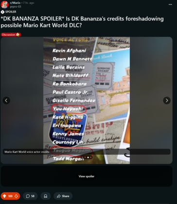 Mario Kart World kredyty (Źródło obrazu: zrzut ekranu, Mario subreddit)