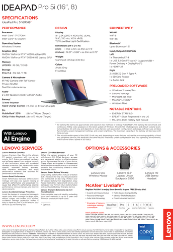 Lenovo IdeaPad Pro 5i 16 - specyfikacja. (Źródło: Lenovo)