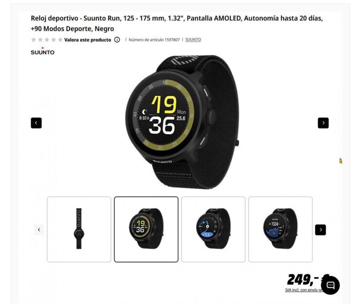 Lista produktów zegarka Suunto Run w MediaMarkt Hiszpania. (Źródło zdjęcia: u/GoatInformal9622 via Reddit)