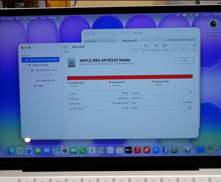 Narzędzie dyskowe MacBook Neo pokazuje Apple SSD AP1024Z z pamięcią 1 TB