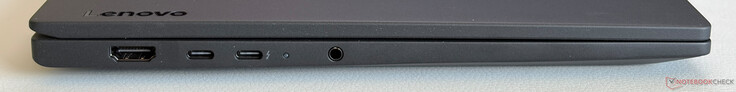 Po lewej stronie: HDMI 2.1, USB-C 3.2 Gen.1 (5 Gb/s, DisplayPort 1.2, zasilanie), USB-C 4.0 z Thunderbolt 4 (40 Gb/s, DisplayPort 2.1, zasilanie), gniazdo stereo 3,5 mm