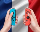 Kontrolery Switch Joy-Con pokazane z francuską flagą