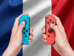 Kontrolery Switch Joy-Con pokazane z francuską flagą