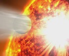 Ilustracja artystyczna przedstawiająca gwiazdę pochłaniającą planetę.