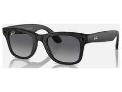 Czarne okulary Ray-Ban Meta Gen 2 przedstawione z przodu na białym tle, z kamerą i diodą LED do rejestracji obrazu w przednich rogach