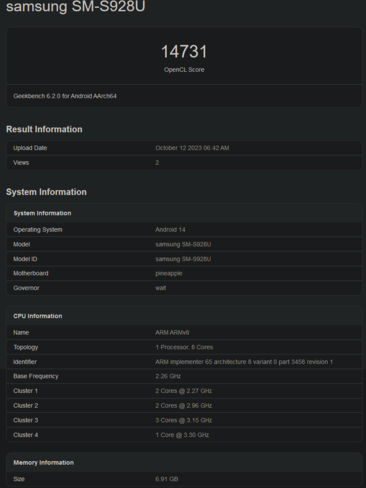 Test porównawczy Snapdragon 8 Gen 3 OpenCL (zdjęcie za pośrednictwem Geekbench)