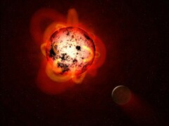 Ilustracja przedstawiająca czerwonego karła i planetę.