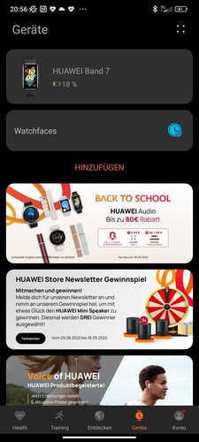 Aplikacja Zdrowie zawiera również reklamy Huawei