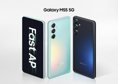 Samsung zaprojektował Galaxy M55 w zielonym i niebieskim wykończeniu (Źródło obrazu: Samsung)