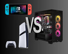 Grafika przedstawiająca gry na PC i konsole (Źródło zdjęcia: Nintendo of America, Sony PlayStation, Corsair Gaming ze zmianami)