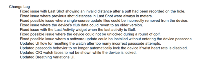 Informacje o wydaniu oprogramowania systemowego 6.58 dla zegarków Garmin Approach S44 i S50. (Źródło obrazu: Garmin)