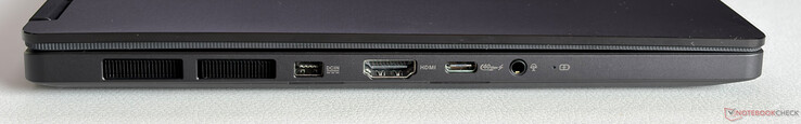 Po lewej: Zasilanie, HDMI 2.1 FRL, USB-C 4.0 (40 Gb/s, DisplayPort, zasilanie), gniazdo słuchawkowe 3,5 mm