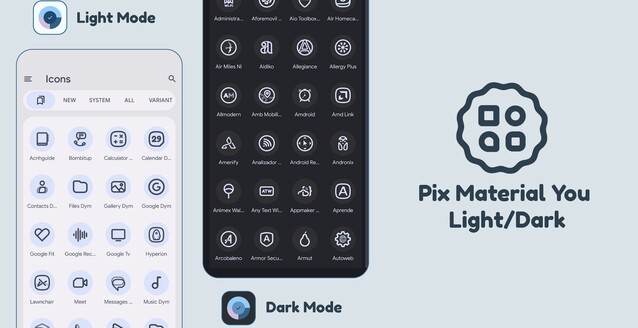 Pix Material You ma ikony tematyczne, które obsługują dynamiczne kolory, z ikonami nawet dla najbardziej niejasnych aplikacji (Źródło obrazu: PashPuma Design)