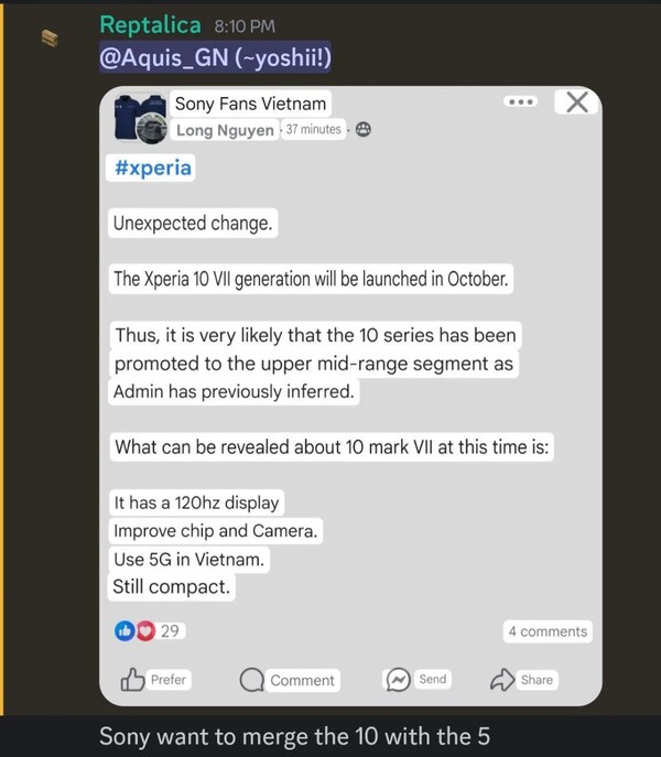Plotka o dacie premiery Sony Xperia 10 VII. (Źródło obrazu: via Reddit)
