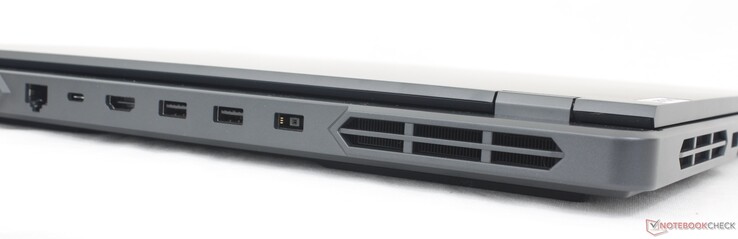 Tył: RJ-45 (1 Gb/s), USB-C 10 Gb/s z zasilaniem 140 W + DisplayPort 1.4, HDMI 2.1 (do 4K60), 2x USB-A 5 Gb/s, zasilacz sieciowy