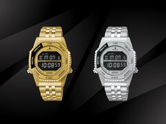 Modele Seiko Rotocall HFL003P w kolorze złotym oraz HFL002P ze stali nierdzewnej, zaprezentowane obok siebie na czarnym tle; każdy z nich wyposażony jest w ekran LCD typu negatywowego, obrotowy pierścień funkcyjny oraz zintegrowaną bransoletę ze stali nierdzewnej.