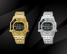 Modele Seiko Rotocall HFL003P w kolorze złotym oraz HFL002P ze stali nierdzewnej, zaprezentowane obok siebie na czarnym tle; każdy z nich wyposażony jest w ekran LCD typu negatywowego, obrotowy pierścień funkcyjny oraz zintegrowaną bransoletę ze stali nierdzewnej.