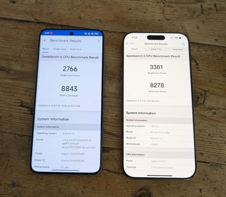 Xiaomi 15S Pro z Xring O1 vs Apple iPhone 16 Pro Max z A18 Pro. (Źródło zdjęcia: Max Weinbach na X)