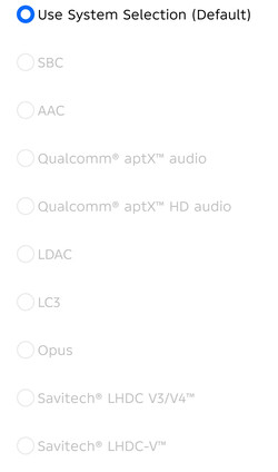 Dostępne kodeki audio Bluetooth