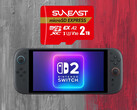 Karta Suneast MicroSD Express 2 TB pokazana nad konsolą Switch 2