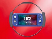 Makieta Switch 2 Lite otoczona kontrolerem Ring Fit