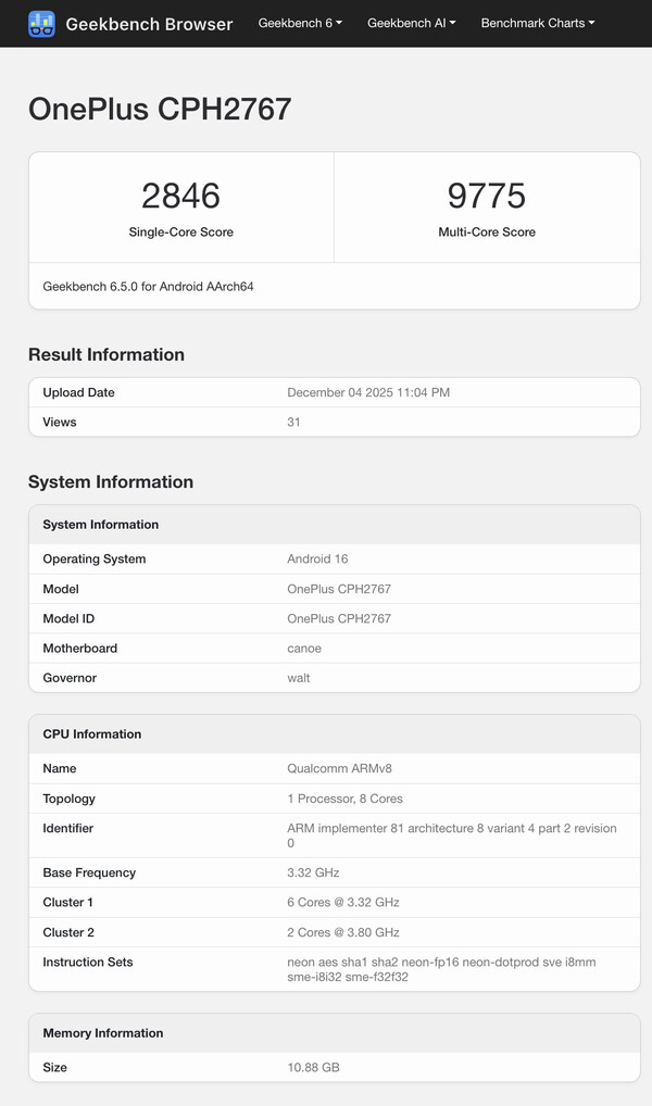 (Źródło obrazu: Geekbench)