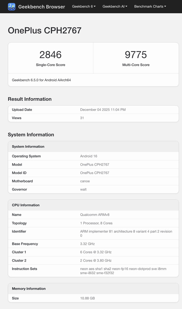 (Źródło obrazu: Geekbench)