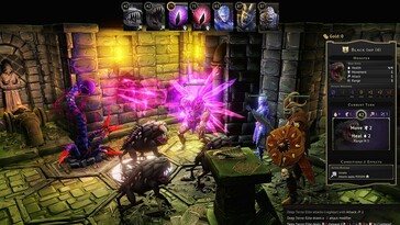Ilustracja przedstawiająca bitwę w grze „Gloomhaven”.