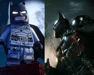 Grafika promocyjna dla Lego Batman: Legacy of the Dark Knight obok tej samej dla Batman: Arkham Knight