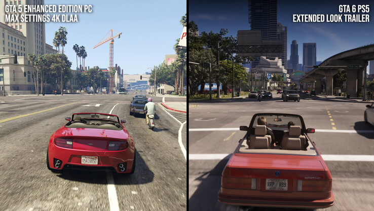 W grze Grand Theft Auto V Enhanced Edition zastosowano implementację RT dość podobną do tej z GTA VI, jednak odbicia są zauważalnie lepsze na komputerach PC. Nie oddaje to jednak pełnego obrazu sytuacji.