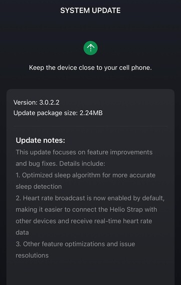 Informacje o wydaniu oprogramowania w wersji 3.0.2.2 dla Amazfit Helio Strap. (Źródło obrazu: u/Secure-Carrot9971 via Reddit)