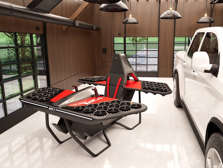 Rower powietrzny Leo Flight JetBike jest wystarczająco mały, aby zmieścić się w garażu do ładowania w domu. (Źródło zdjęcia: Leo Flight)