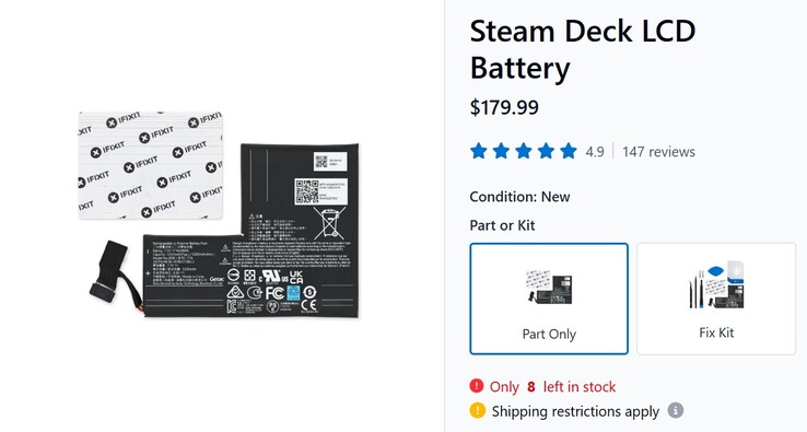 Bateria LCD konsoli Steam Deck wymieniona na stronie iFixit.