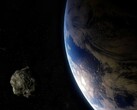 Ilustracja artysty przedstawiająca asteroidę w pobliżu Ziemi.