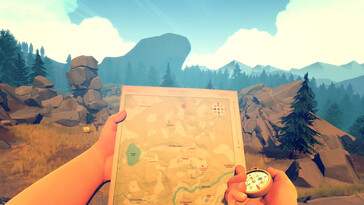 Obraz z gry Firewatch przedstawiający mapę i kompas. (Źródło obrazu: Steam)