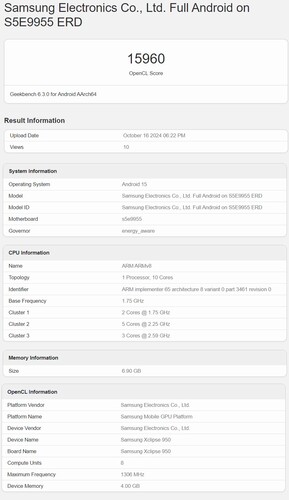 Wynik Geekbench Exynos 2500 (źródło obrazu: Geekbench)